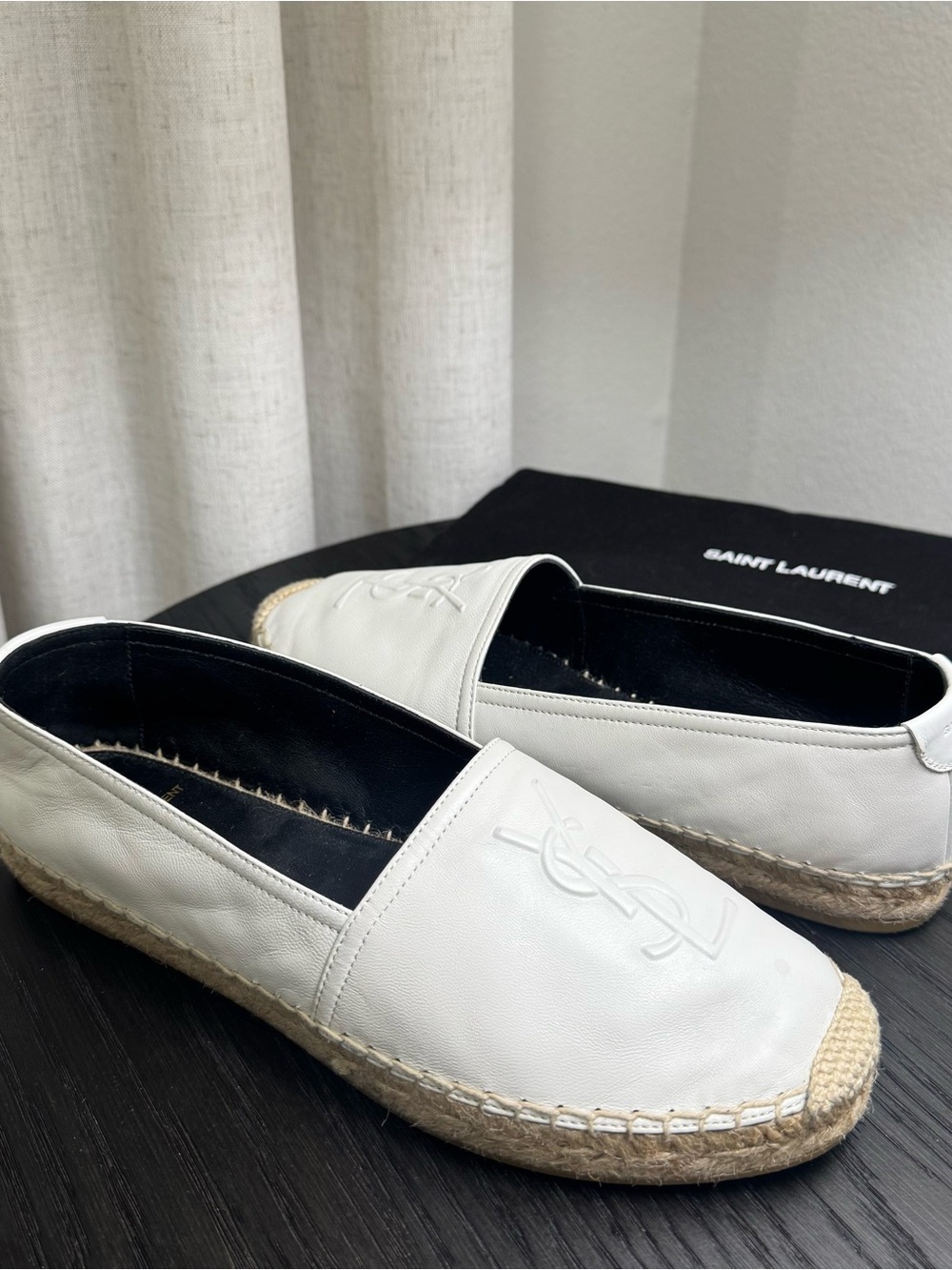 Saint Laurent YSL Logo Espadrille Flats Leather White 38